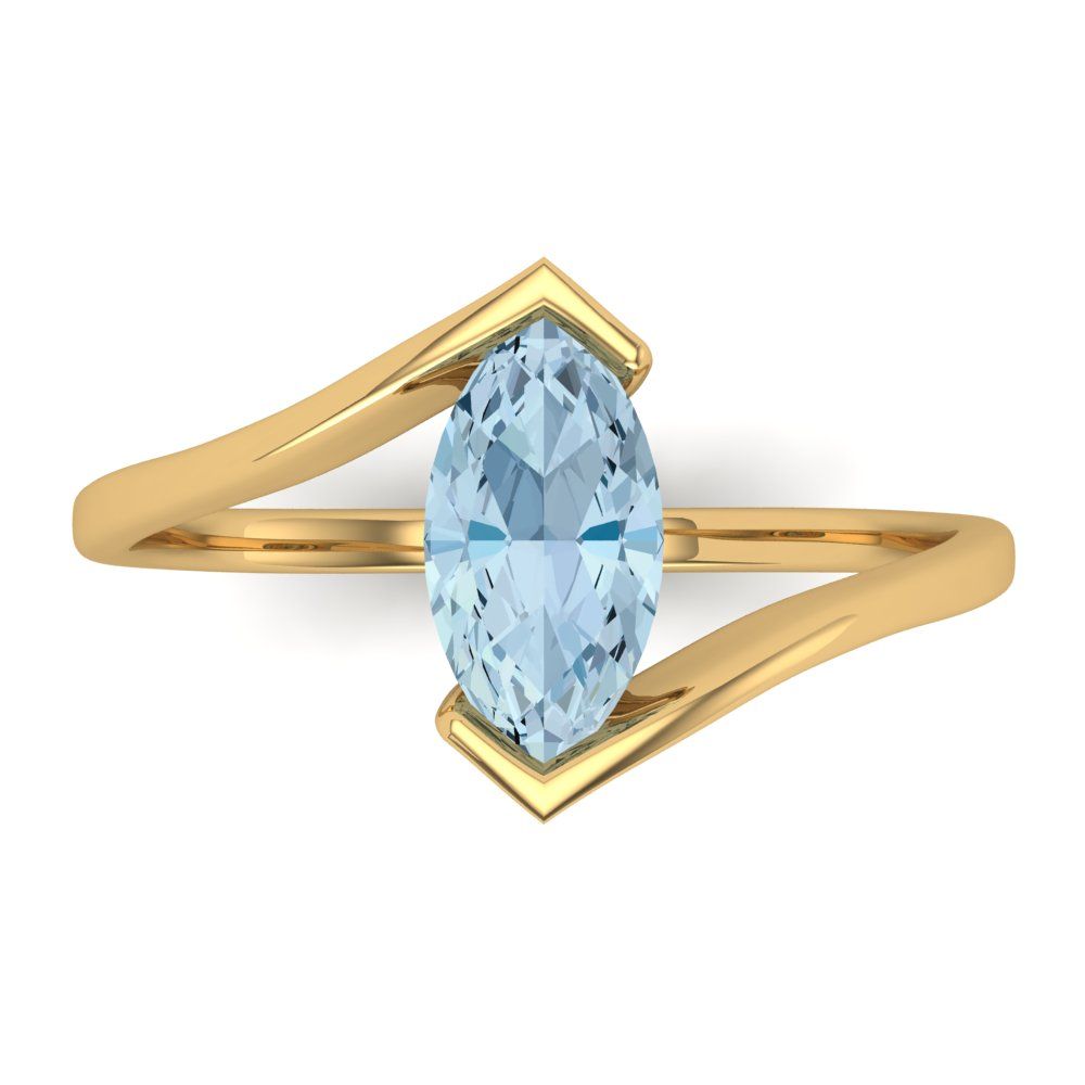 2 cttw Natural Swiss Blue Topaz Solitaire  Engagement Ring - Solid Yellow Gold (VVS1, Marquise Cut,12x6mm )