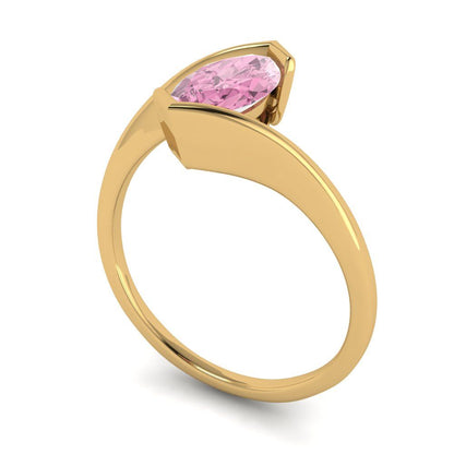 2 cttw Zirconia Simulated Pink Diamond Solitaire  Engagement Ring - Solid Yellow Gold (VVS1, Marquise Cut,12x6mm )