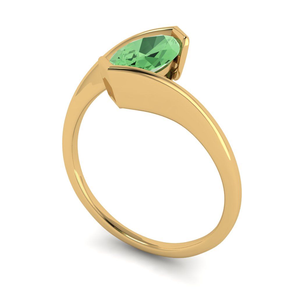 2 cttw Zirconia Simulated Green Diamond Solitaire  Engagement Ring - Solid Yellow Gold (VVS1, Marquise Cut,12x6mm )