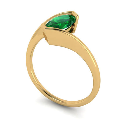 2 cttw Simulated Emerald Solitaire  Engagement Ring - Solid Yellow Gold (VVS1, Marquise Cut,12x6mm )