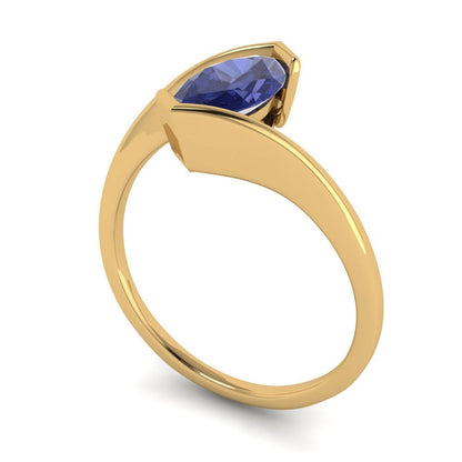 2 cttw Simulated Tanzanite Solitaire  Engagement Ring - Solid Yellow Gold (VVS1, Marquise Cut,12x6mm )