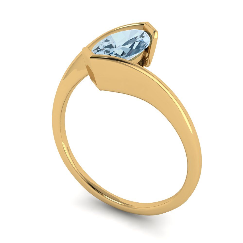 2 cttw Zirconia Simulated Blue Diamond Solitaire  Engagement Ring - Solid Yellow Gold (VVS1, Marquise Cut,12x6mm )