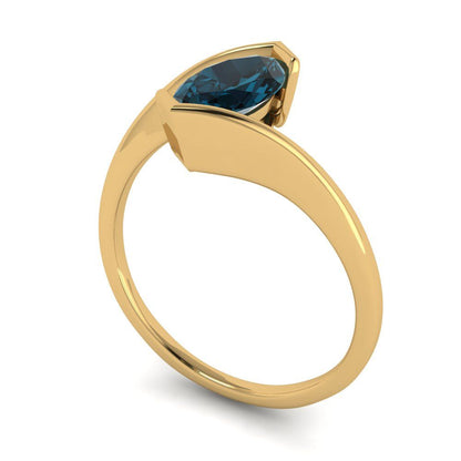 2 cttw Natural London Blue Topaz Solitaire  Engagement Ring - Solid Yellow Gold (VVS1, Marquise Cut,12x6mm )