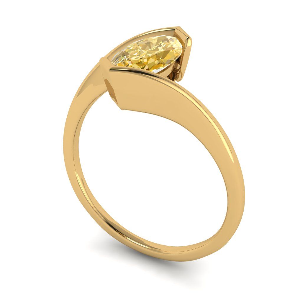 2 cttw Zirconia Simulated Yellow Diamond Solitaire  Engagement Ring - Solid Yellow Gold (VVS1, Marquise Cut,12x6mm )