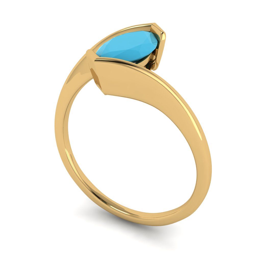 2 cttw Simulated Turquoise Solitaire  Engagement Ring - Solid Yellow Gold (VVS1, Marquise Cut,12x6mm )