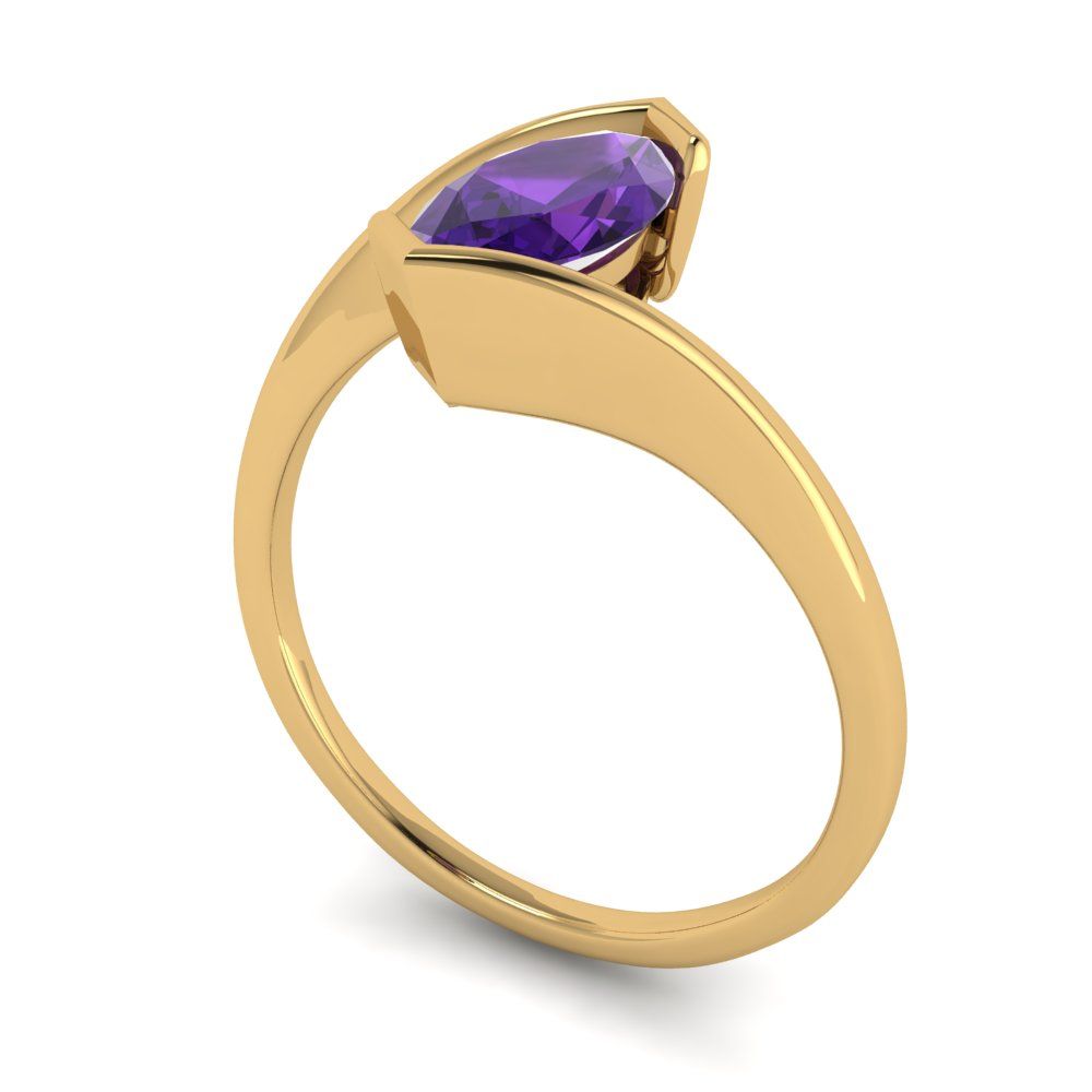 2 cttw Natural Amethyst Solitaire  Engagement Ring - Solid Yellow Gold (VVS1, Marquise Cut,12x6mm )