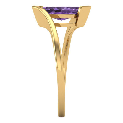 2 cttw Simulated Alexandrite Solitaire  Engagement Ring - Solid Yellow Gold (VVS1, Marquise Cut,12x6mm )
