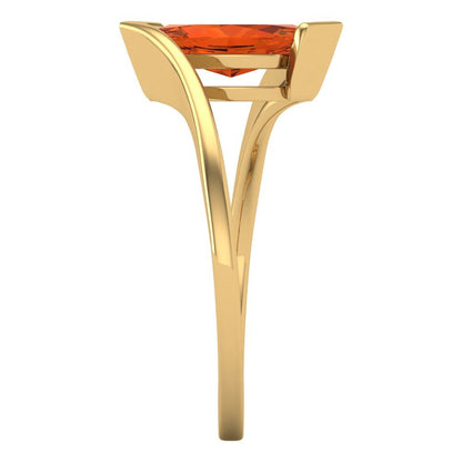 2 cttw Zirconia Simulated Red Diamond Solitaire  Engagement Ring - Solid Yellow Gold (VVS1, Marquise Cut,12x6mm )