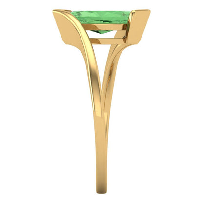 2 cttw Zirconia Simulated Green Diamond Solitaire  Engagement Ring - Solid Yellow Gold (VVS1, Marquise Cut,12x6mm )