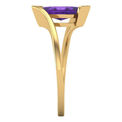 2 cttw Natural Amethyst Solitaire  Engagement Ring - Solid Yellow Gold (VVS1, Marquise Cut,12x6mm )