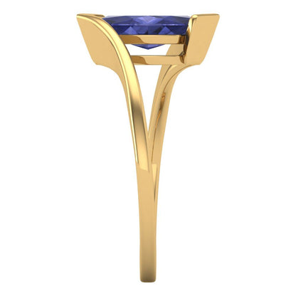 2 cttw Simulated Tanzanite Solitaire  Engagement Ring - Solid Yellow Gold (VVS1, Marquise Cut,12x6mm )