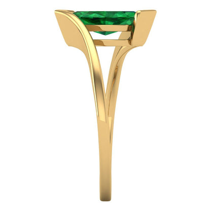 2 cttw Simulated Emerald Solitaire  Engagement Ring - Solid Yellow Gold (VVS1, Marquise Cut,12x6mm )