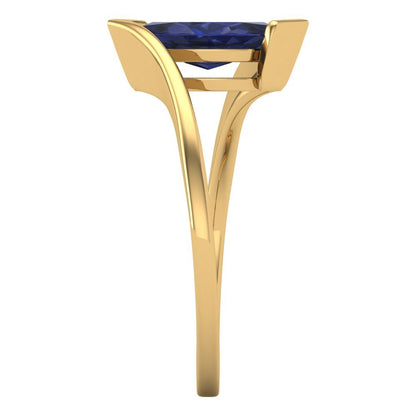 2 cttw Simulated Blue Sapphire Solitaire  Engagement Ring - Solid Yellow Gold (VVS1, Marquise Cut,12x6mm )