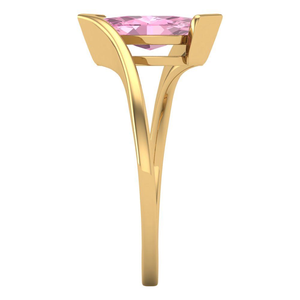 2 cttw Zirconia Simulated Pink Diamond Solitaire  Engagement Ring - Solid Yellow Gold (VVS1, Marquise Cut,12x6mm )