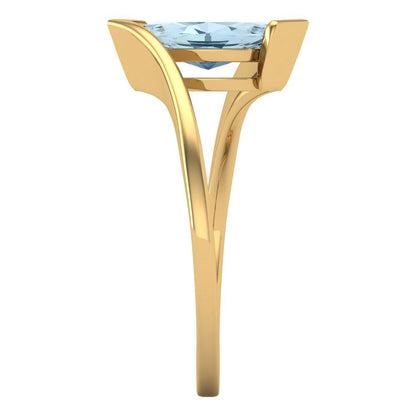 2 cttw Zirconia Simulated Blue Diamond Solitaire  Engagement Ring - Solid Yellow Gold (VVS1, Marquise Cut,12x6mm )