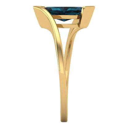 2 cttw Natural London Blue Topaz Solitaire  Engagement Ring - Solid Yellow Gold (VVS1, Marquise Cut,12x6mm )