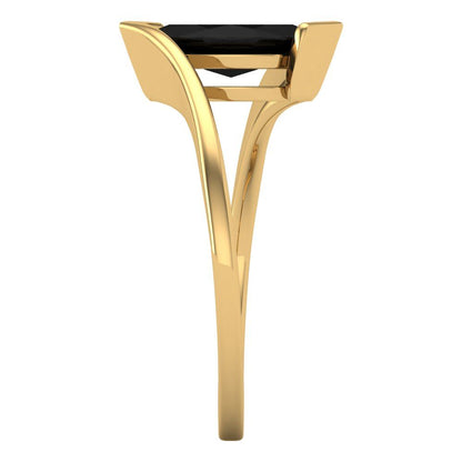 2 cttw Natural Onyx Solitaire  Engagement Ring - Solid Yellow Gold (VVS1, Marquise Cut,12x6mm )