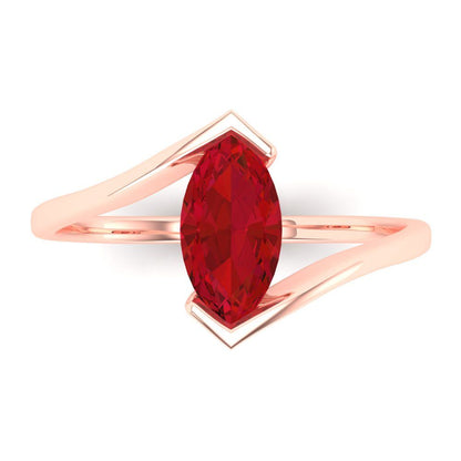 2 cttw Simulated Ruby Solitaire  Engagement Ring - Solid Rose Gold (VVS1, Marquise Cut,12x6mm )