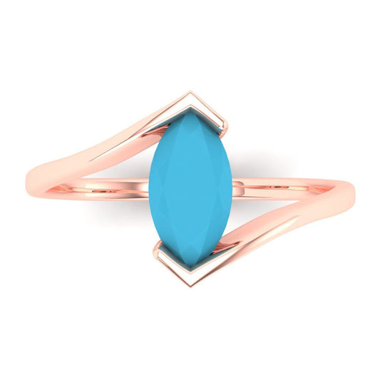 2 cttw Simulated Turquoise Solitaire  Engagement Ring - Solid Rose Gold (VVS1, Marquise Cut,12x6mm )