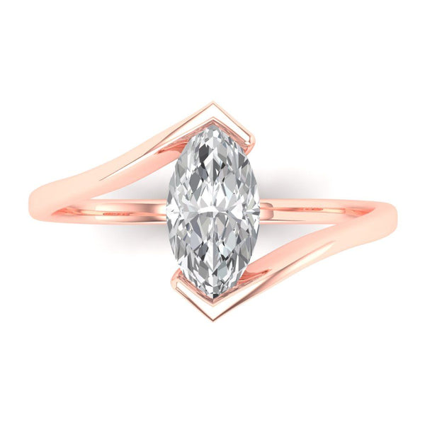 2.0 ct Brilliant Marquise Cut Genuine Cultured Diamond Stone Clarity VS1-2 Color J-K Rose Gold Solitaire Ring