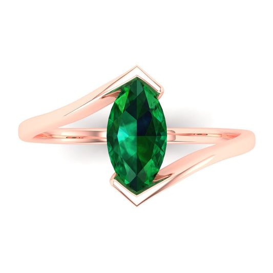 2 cttw Simulated Emerald Solitaire  Engagement Ring - Solid Rose Gold (VVS1, Marquise Cut,12x6mm )