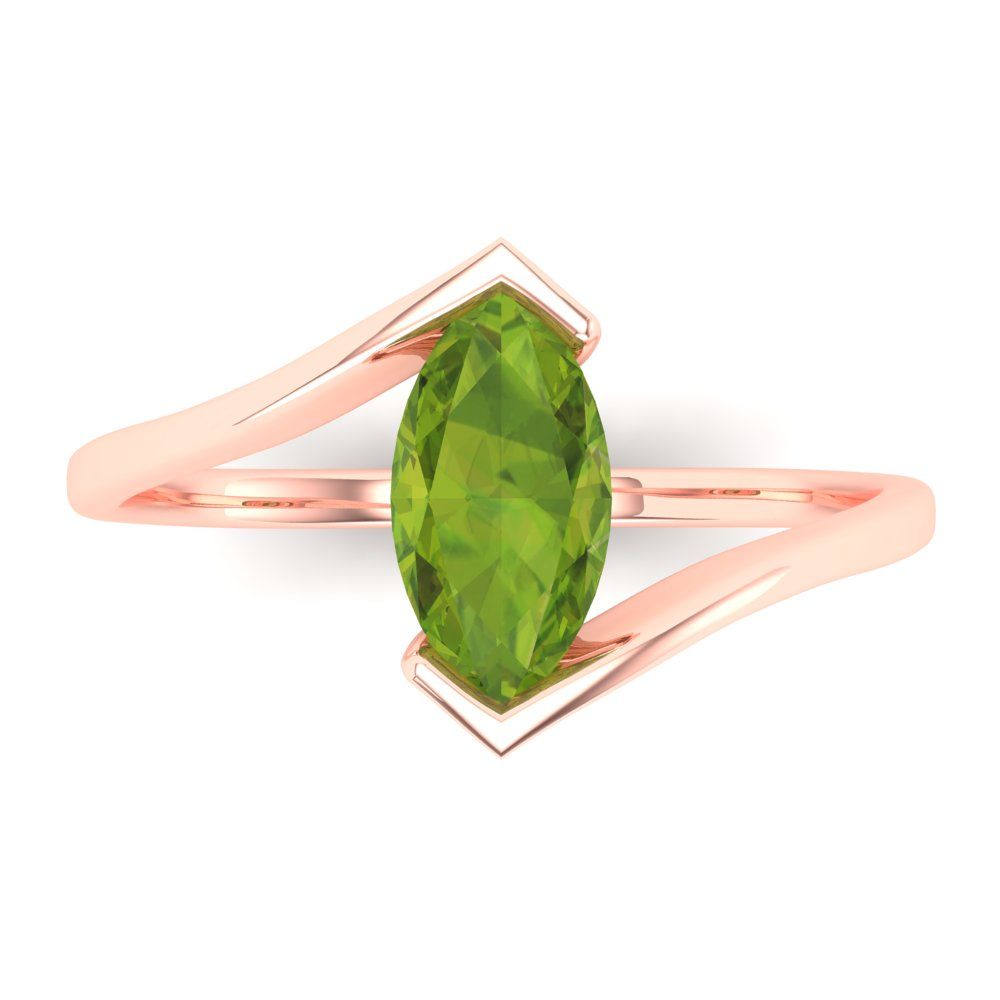 2 cttw Natural Peridot Solitaire  Engagement Ring - Solid Gold (Marquise Cut,12x6mm )