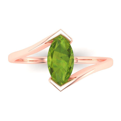 2 cttw Natural Peridot Solitaire  Engagement Ring - Solid Gold (Marquise Cut,12x6mm )