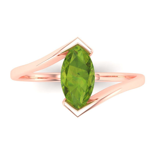 2 cttw Natural Peridot Solitaire  Engagement Ring - Solid Rose Gold (VVS1, Marquise Cut,12x6mm )