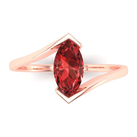 2 cttw Natural Garnet Solitaire  Engagement Ring - Solid Rose Gold (VVS1, Marquise Cut,12x6mm )