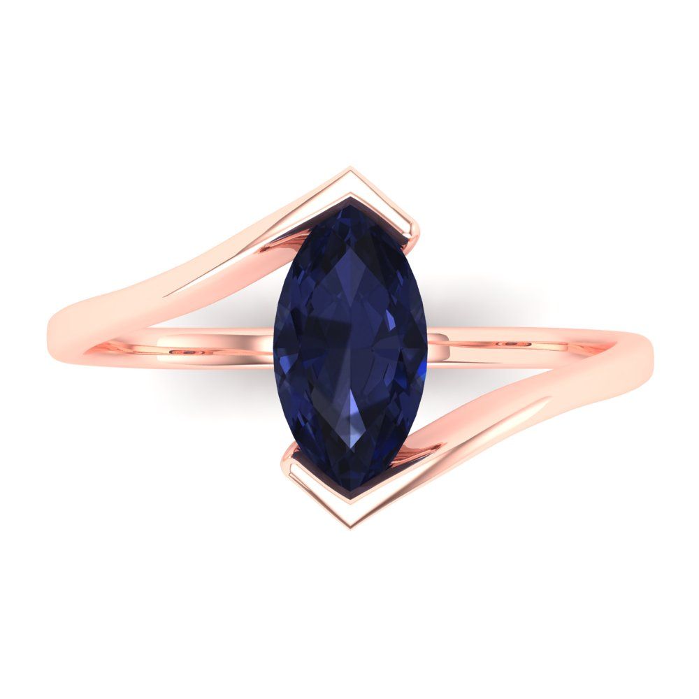 2 cttw Simulated Blue Sapphire Solitaire  Engagement Ring - Solid Gold (Marquise Cut,12x6mm )