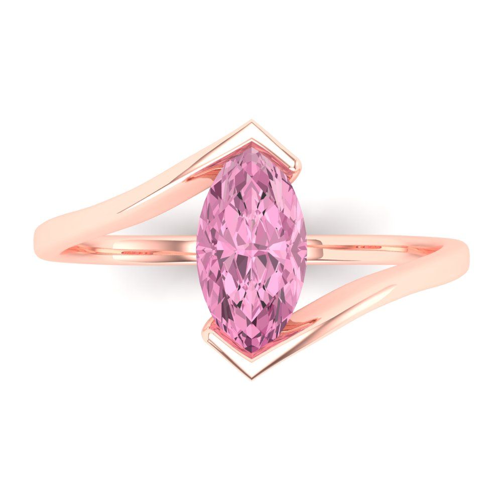 2 cttw Zirconia Simulated Pink Diamond Solitaire  Engagement Ring - Solid Gold (VVS1, Marquise Cut,12x6mm )