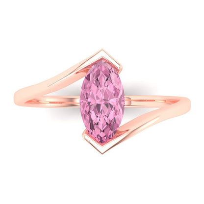 2 cttw Zirconia Simulated Pink Diamond Solitaire  Engagement Ring - Solid Gold (VVS1, Marquise Cut,12x6mm )