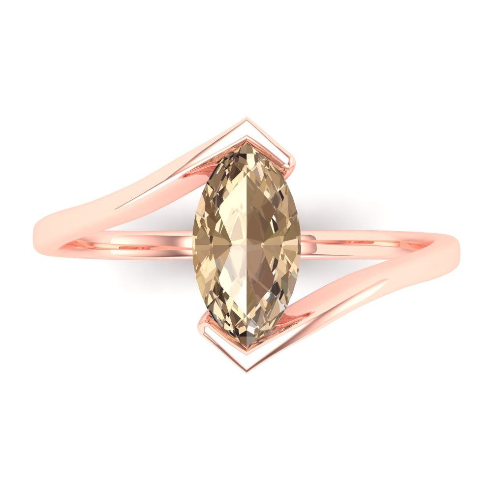 2 cttw Yellow Moissanite Solitaire  Engagement Ring - Solid Rose Gold (VVS1, Marquise Cut,12x6mm )