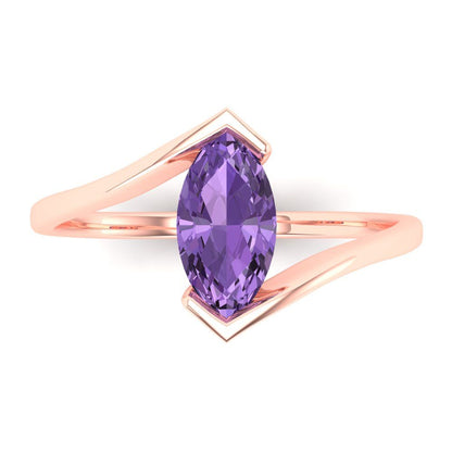 2 cttw Simulated Alexandrite Solitaire  Engagement Ring - Solid Gold (Marquise Cut,12x6mm )