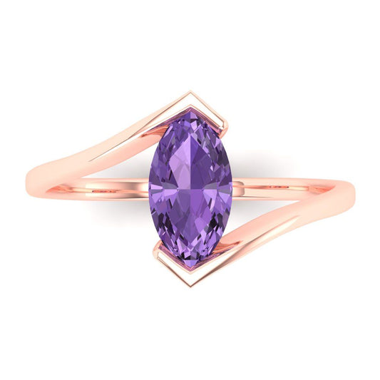 2 cttw Simulated Alexandrite Solitaire  Engagement Ring - Solid Rose Gold (VVS1, Marquise Cut,12x6mm )