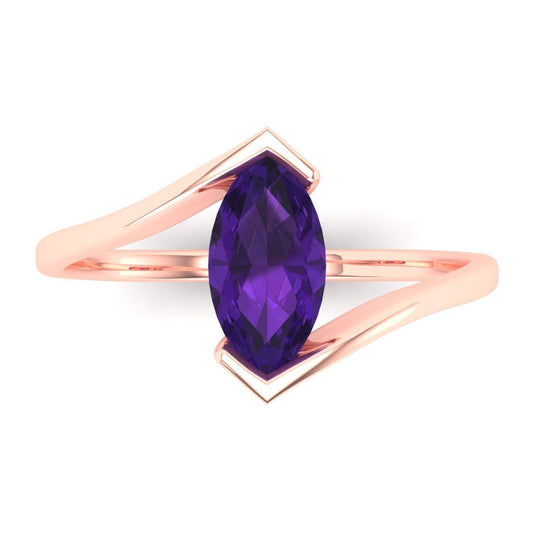 2 cttw Natural Amethyst Solitaire  Engagement Ring - Solid Rose Gold (VVS1, Marquise Cut,12x6mm )