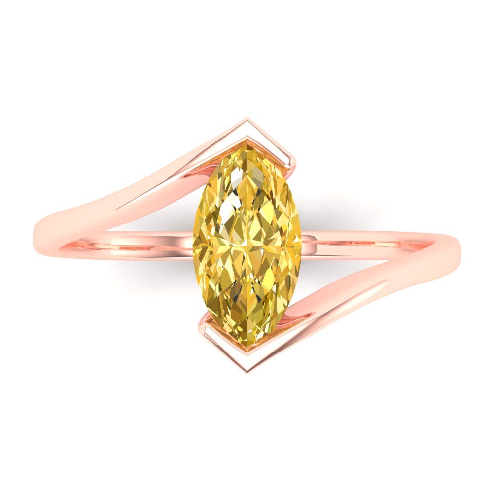 2 cttw Zirconia Simulated Yellow Diamond Solitaire  Engagement Ring - Solid Gold (VVS1, Marquise Cut,12x6mm )