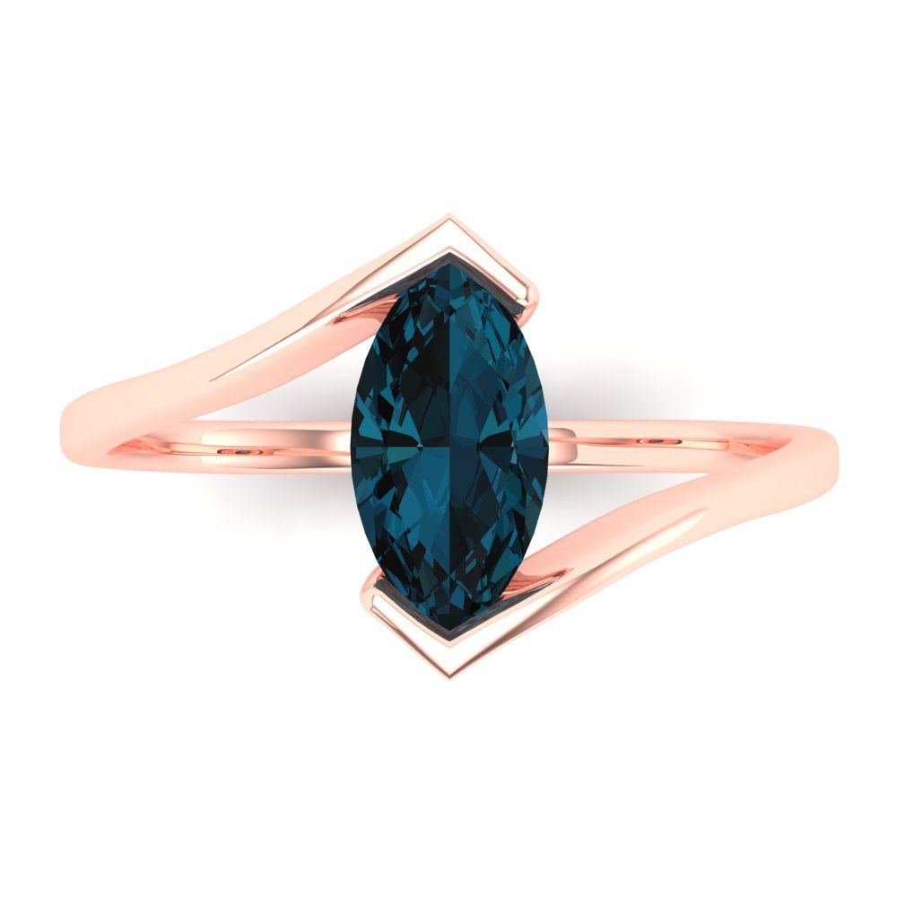 2 cttw Natural London Blue Topaz Solitaire  Engagement Ring - Solid Gold (Marquise Cut,12x6mm )