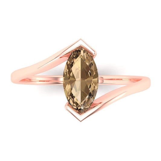 2 cttw Zirconia Simulated Champagne Diamond Solitaire  Engagement Ring - Solid Rose Gold (VVS1, Marquise Cut,12x6mm )