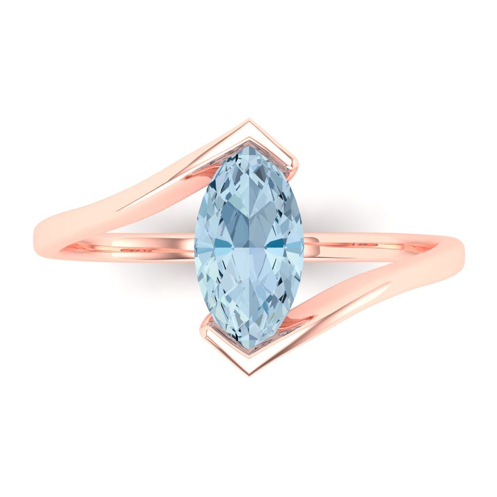 2 cttw Natural Aquamarine Solitaire  Engagement Ring - Solid Rose Gold (VVS1, Marquise Cut,12x6mm )