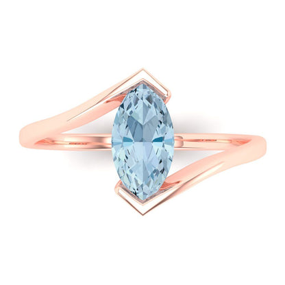 2 cttw Natural Aquamarine Solitaire  Engagement Ring - Solid Rose Gold (VVS1, Marquise Cut,12x6mm )