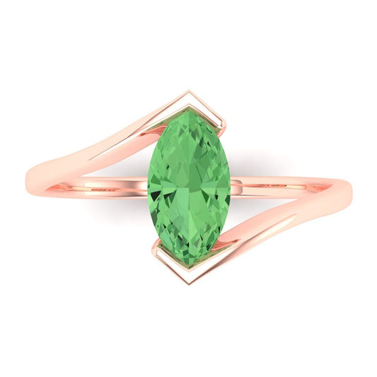 2 cttw Zirconia Simulated Green Diamond Solitaire  Engagement Ring - Solid Rose Gold (VVS1, Marquise Cut,12x6mm )