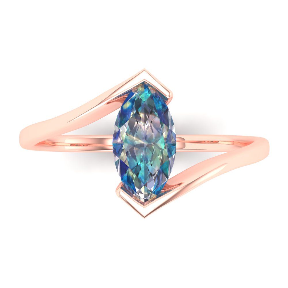 2 cttw Blue Moissanite Solitaire  Engagement Ring - Solid Rose Gold (VVS1, Marquise Cut,12x6mm )