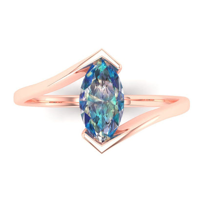 2 cttw Blue Moissanite Solitaire  Engagement Ring - Solid Rose Gold (VVS1, Marquise Cut,12x6mm )