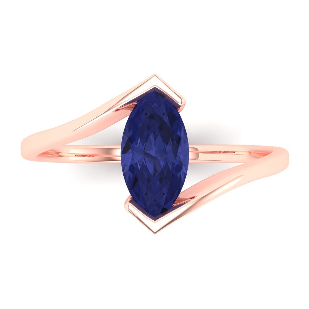 2 cttw Simulated Tanzanite Solitaire  Engagement Ring - Solid Gold (Marquise Cut,12x6mm )
