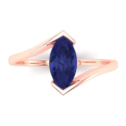 2 cttw Simulated Tanzanite Solitaire  Engagement Ring - Solid Gold (Marquise Cut,12x6mm )