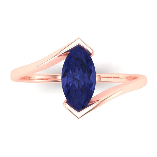 2 cttw Simulated Tanzanite Solitaire  Engagement Ring - Solid Rose Gold (VVS1, Marquise Cut,12x6mm )