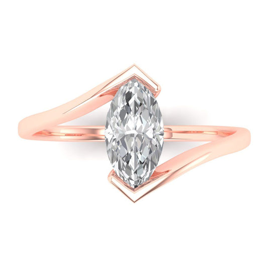 2 cttw Moissanite Solitaire  Engagement Ring - Solid Rose Gold (VVS1, Marquise Cut,12x6mm )