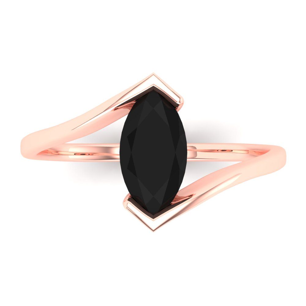 2 cttw Natural Onyx Solitaire  Engagement Ring - Solid Rose Gold (VVS1, Marquise Cut,12x6mm )