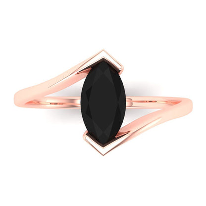 2 cttw Natural Onyx Solitaire  Engagement Ring - Solid Rose Gold (VVS1, Marquise Cut,12x6mm )